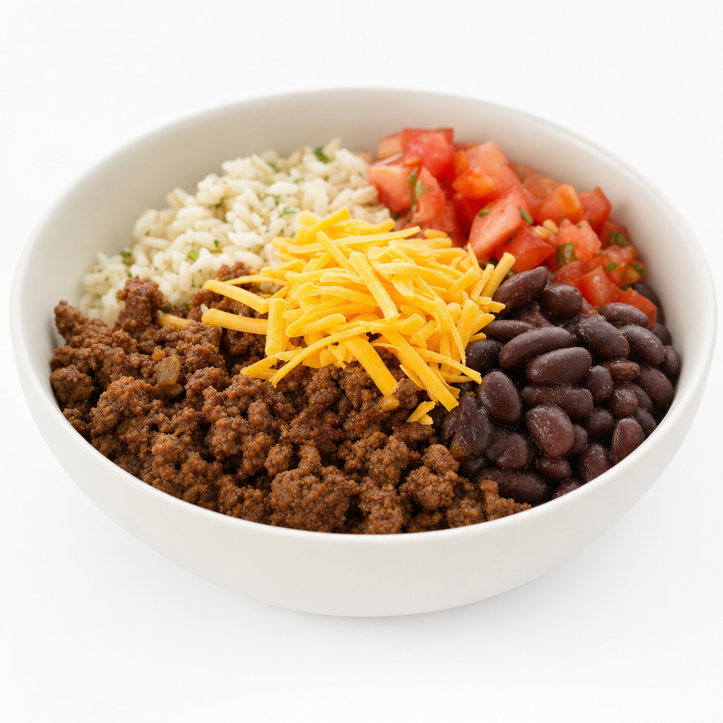Beef Taco Bowl with Cheese & Beans