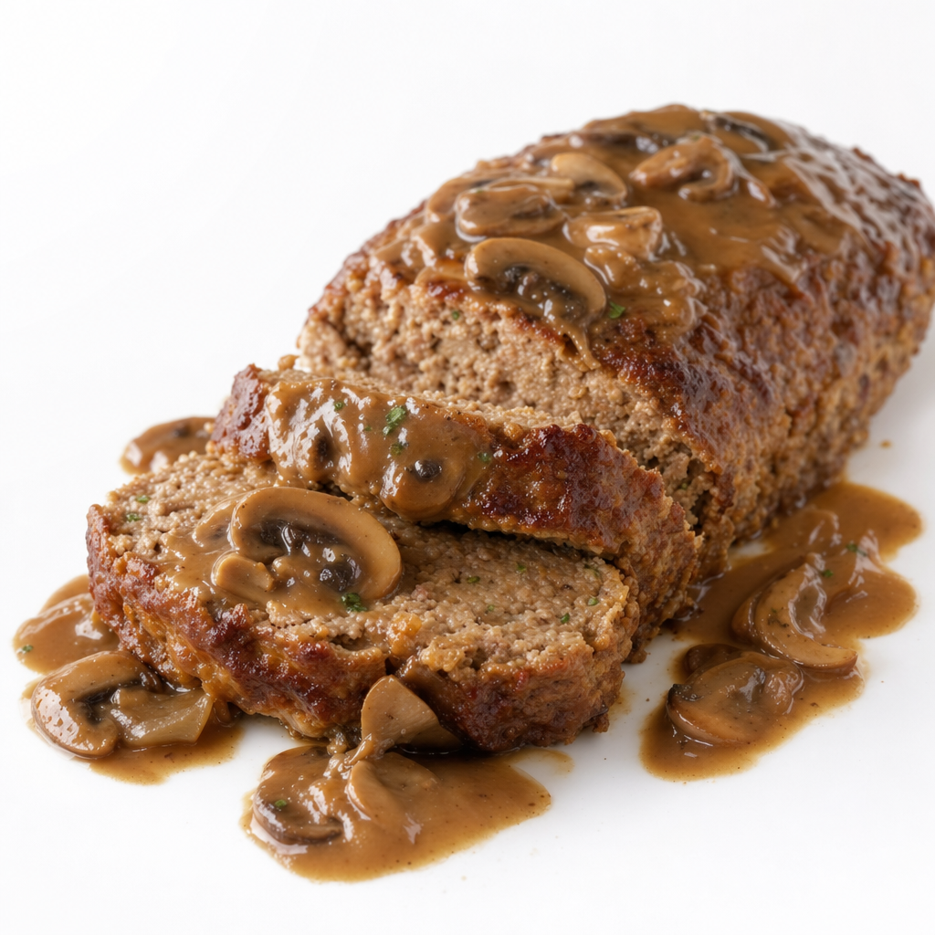 BEEF AND TURKEY MEATLOAF W/ MUSHROOM GRAVY