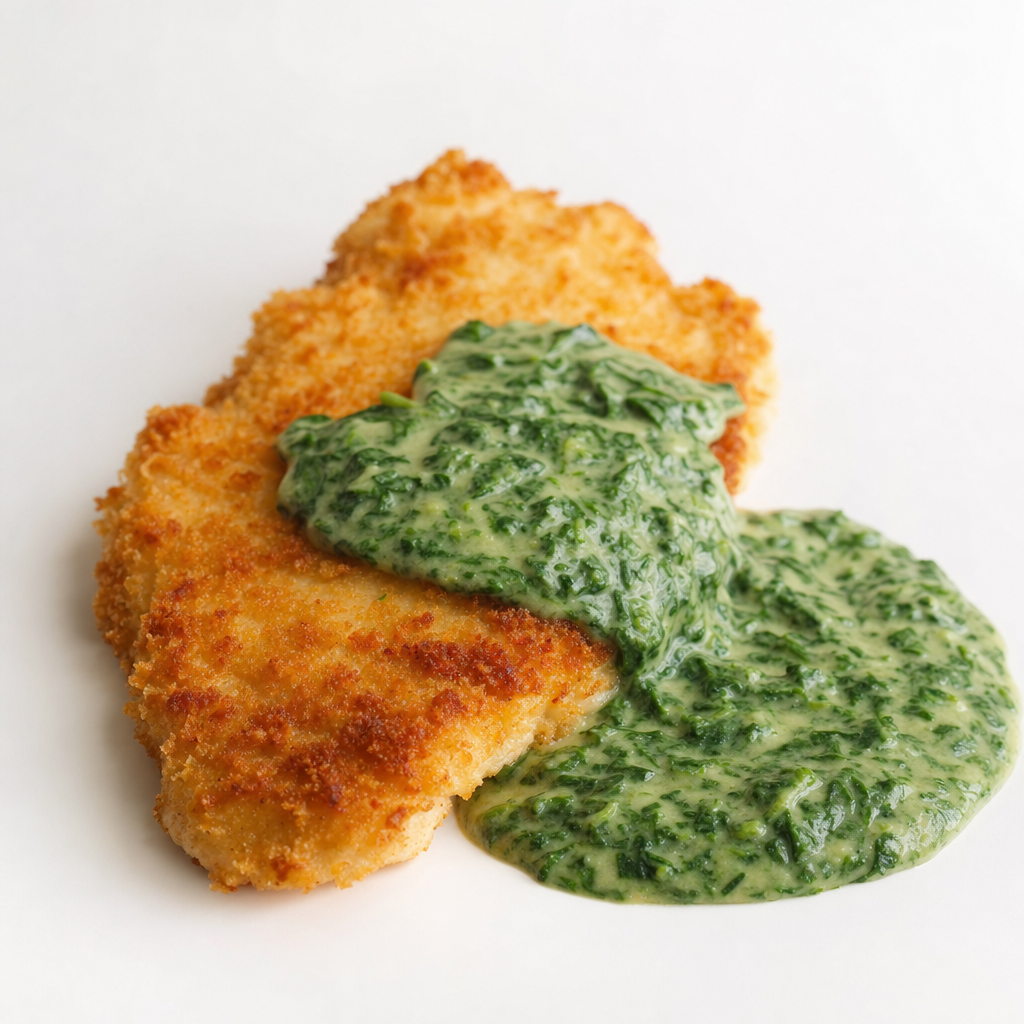 Breaded Chicken Cutlet with Spinach Sauce